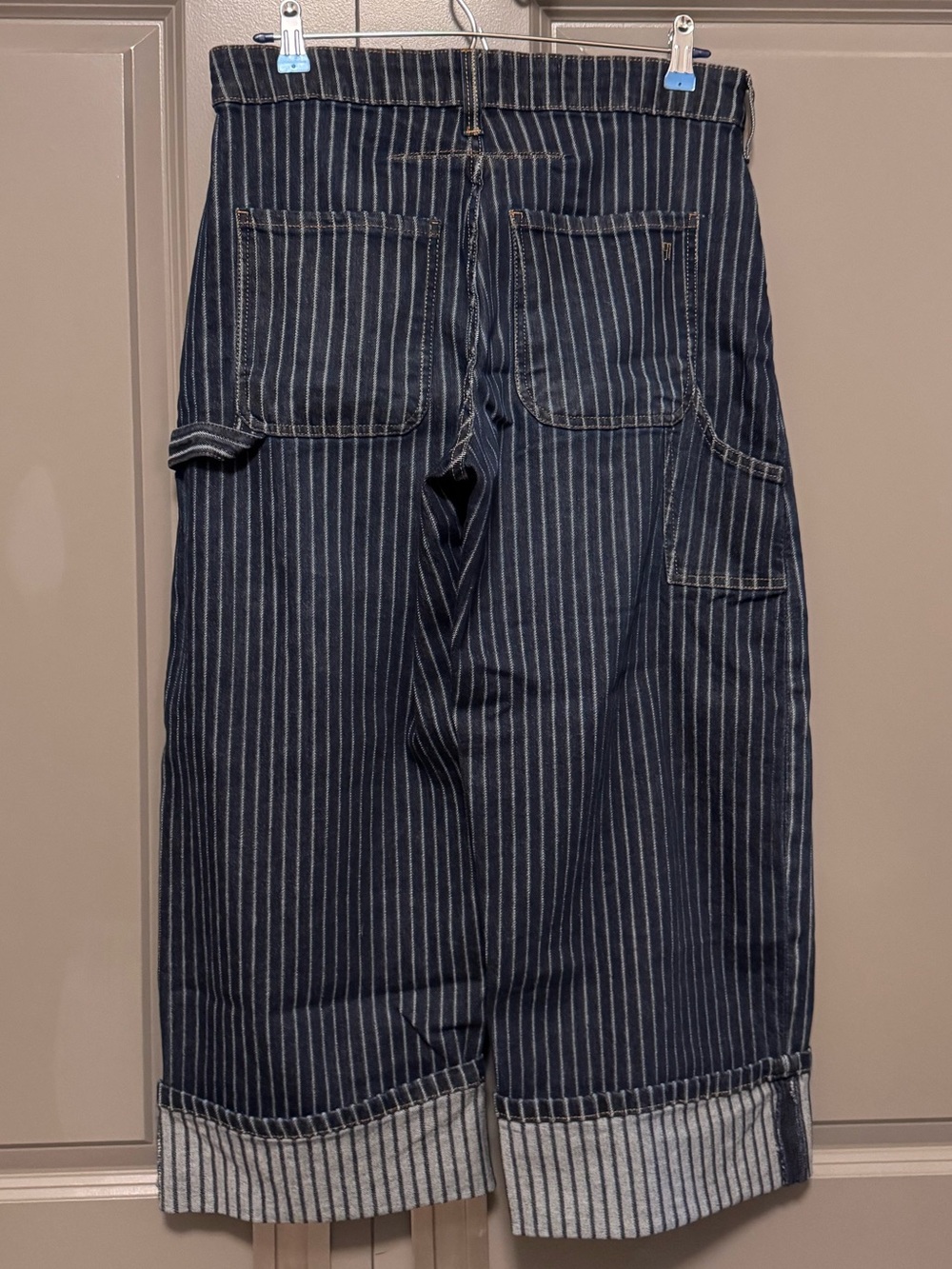 Anthropologie Pilcro Kayden Barrel Carpenter Jeans Railroad Stripe Petite - Picture 7 of 11